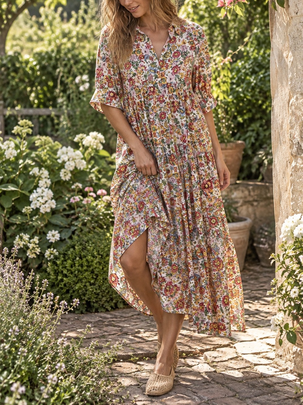 Natural life Rebecca colorful flowy midi dress